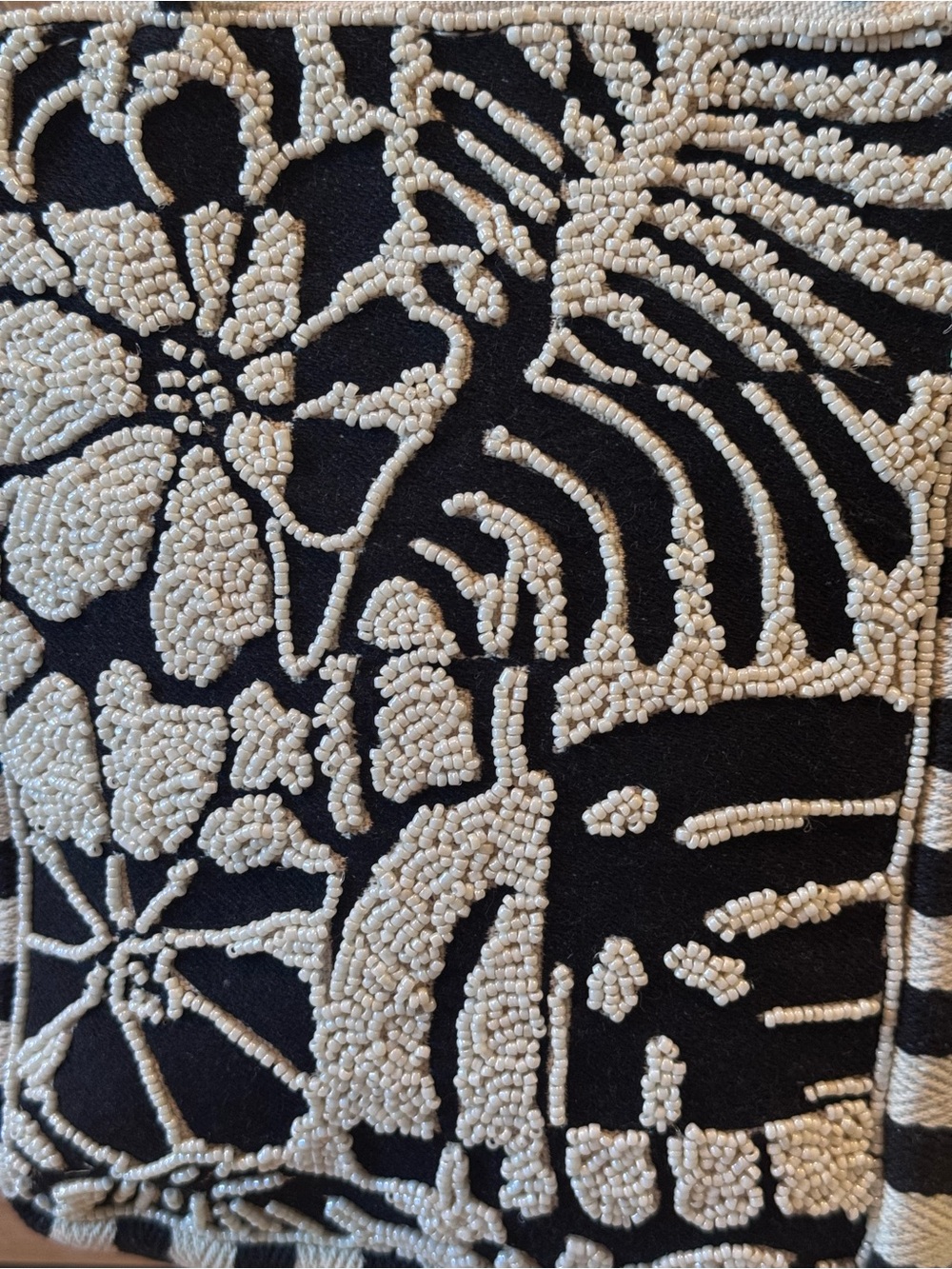 No Boundaries Black & White Beaded Floral Stripe Tote - Picture 3 of 5